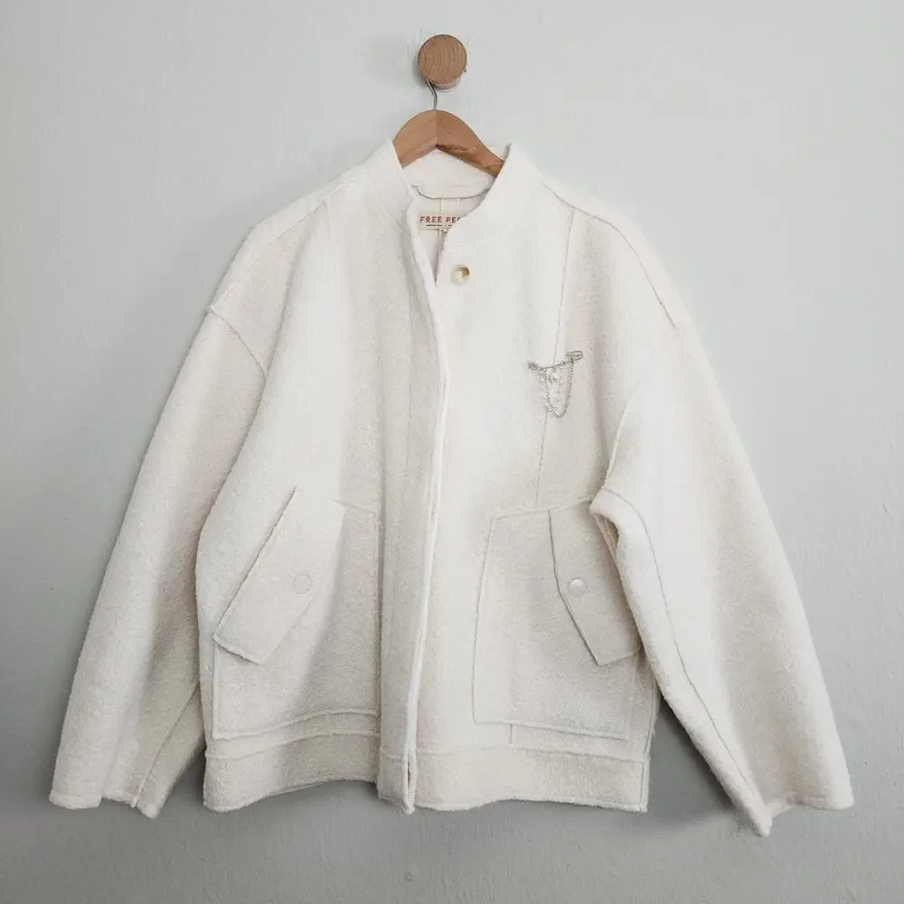 Free People NWT Ivory Willow Brooch Embellished Bomber Jacket Medium